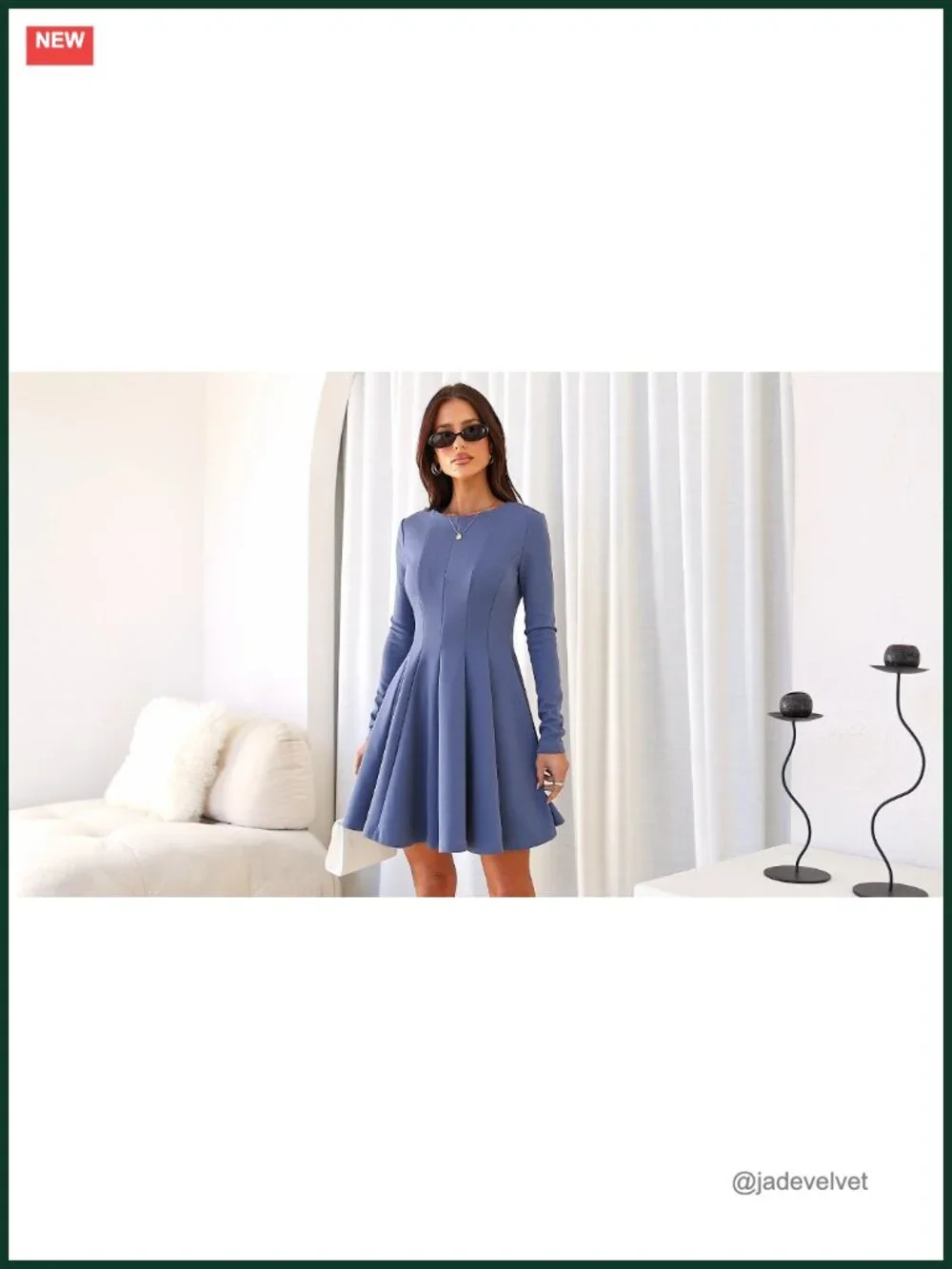 Long Sleeve A-Line Pleated Swing Mini Dress Women High Waist Flowy Party